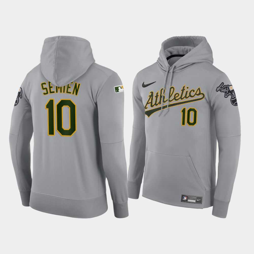 Men Oakland Athletics 10 Semien gray road hoodie 2021 MLB Nike Jerseys
